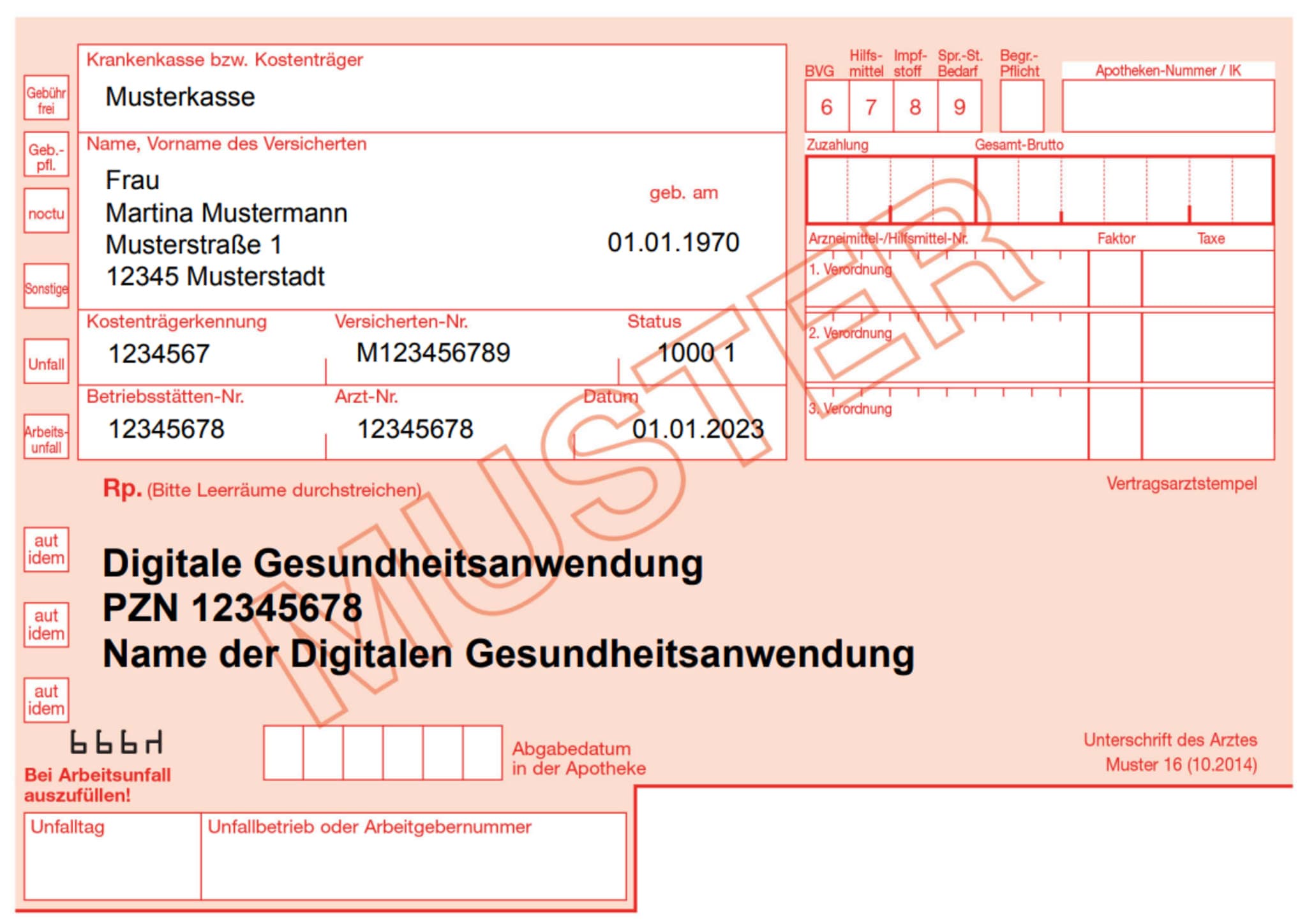 Muster 16 Rezept für die Verschreibung von DiGA