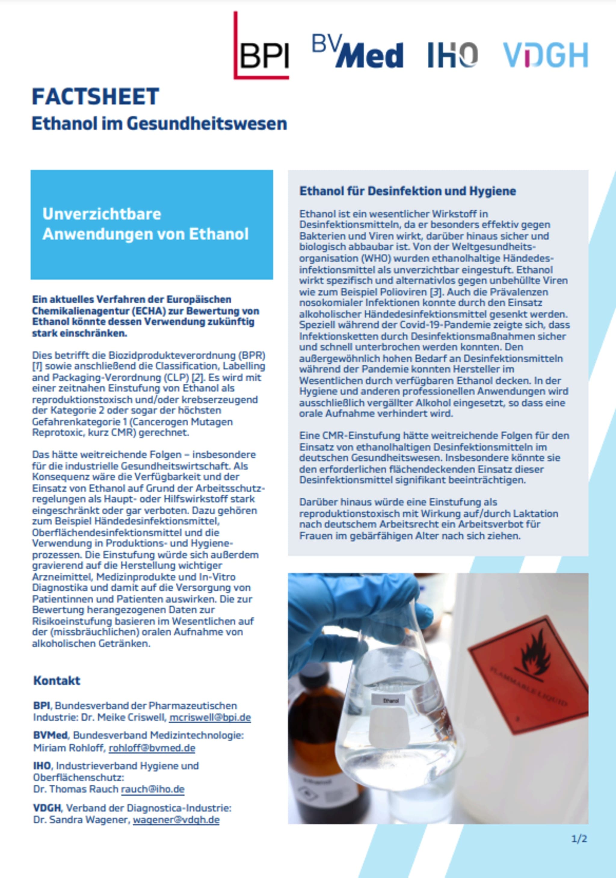 Factsheet Ethanol im Gesundheitswesen